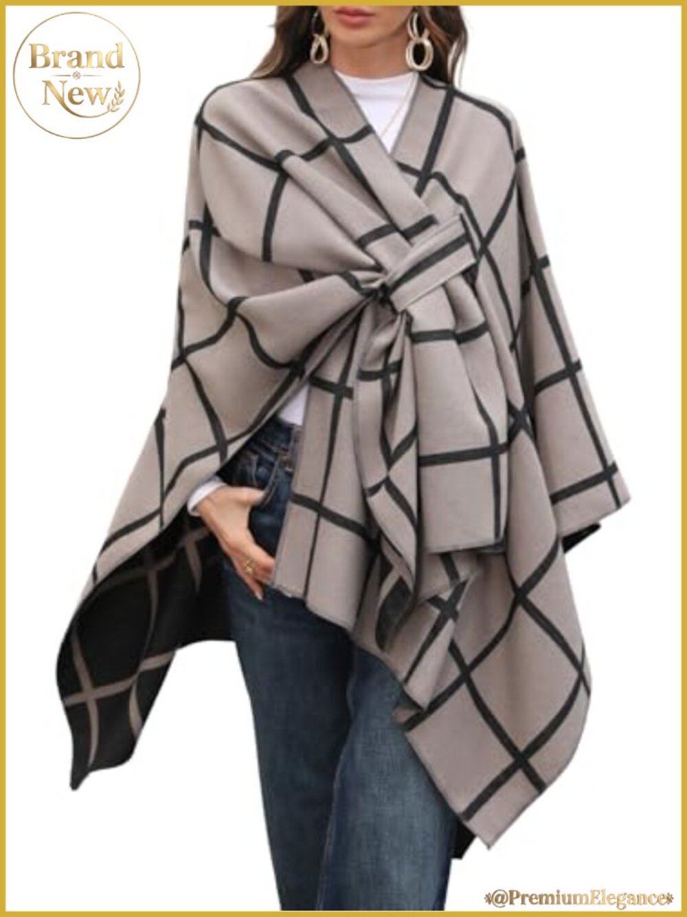 Shawl Wrap Open Front Poncho Scarf Reversible Knit Polyester